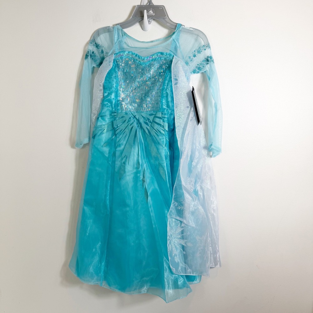 Disney Elsa Costume Dress Girls 5/6 Blue Frozen Princess Gown Sequined Glitter